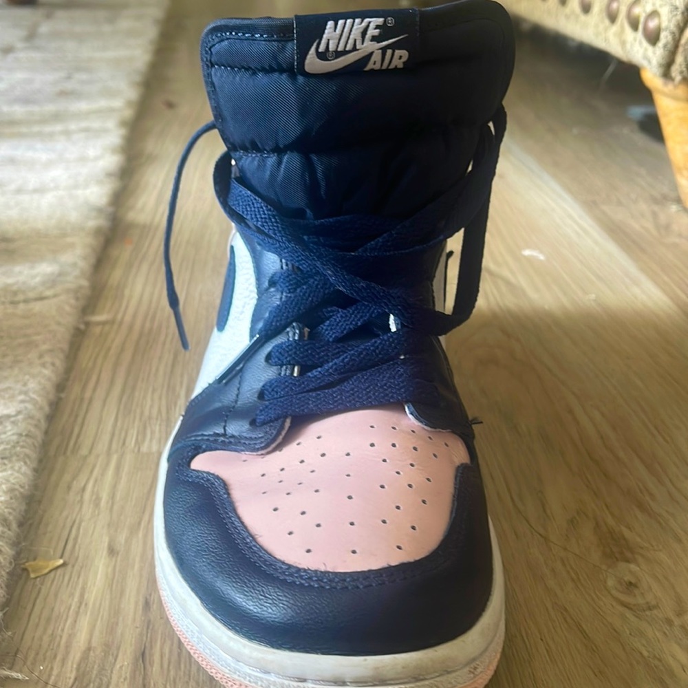Air Jordans pink and navy blue